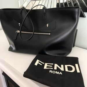 Fabulous Fendi Monster Bag. Black with silver eyes, red mouth. With dust bag.